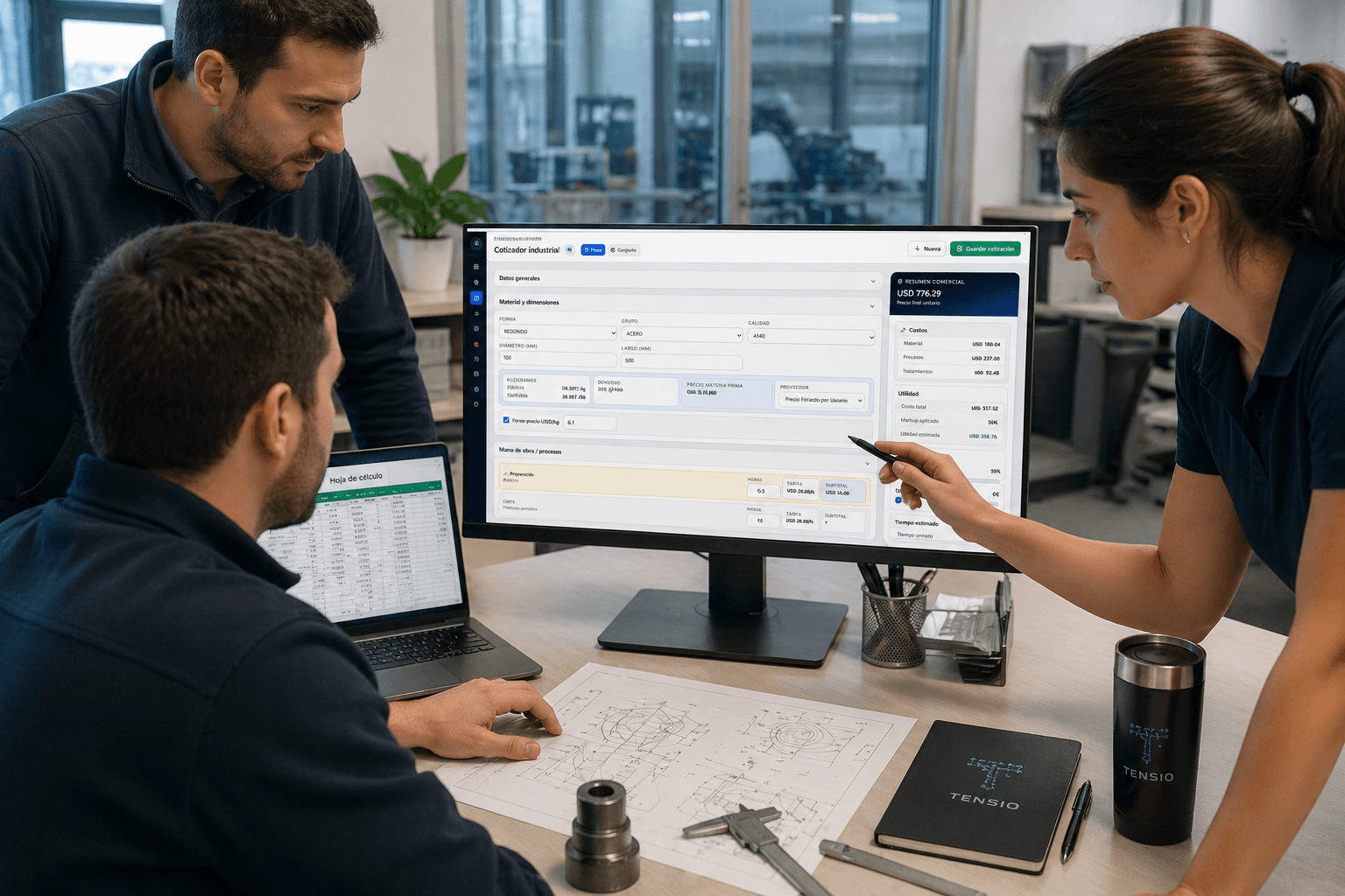 Equipo trabajando con documentación técnica